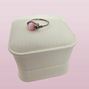 Sterling Silver Ring with Synthetic Pink Tiger's Eye Stone